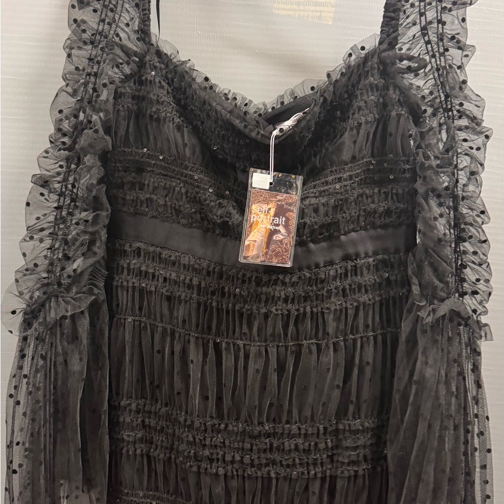 Self-Portrait Black Dot Mesh Midi Dress